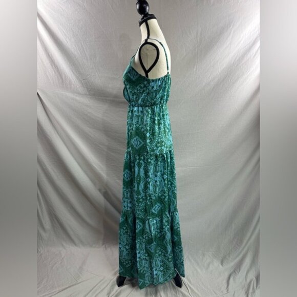 Boho A-Line V Neck Ruffle Hem Dress Green - Picture 7 of 8